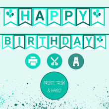 Load image into Gallery viewer, Printable Aqua Happy Birthday Banner
