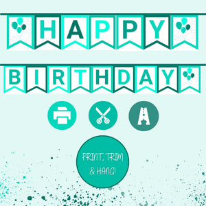 Printable Aqua Happy Birthday Banner