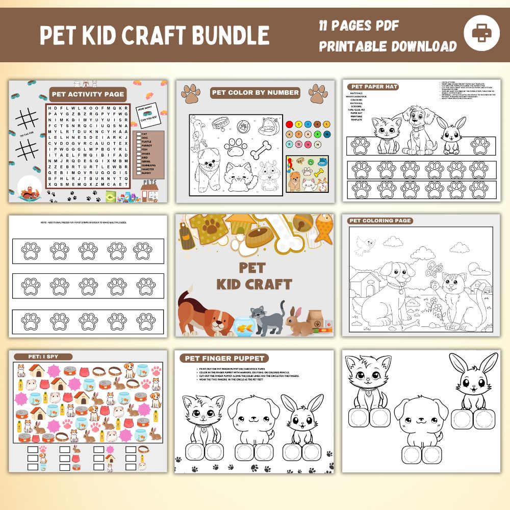 Pet Kid Craft Printable Bundle