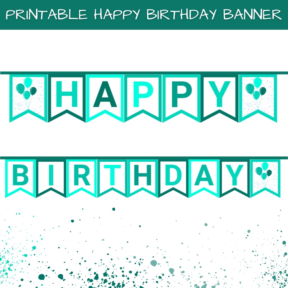 Printable Aqua Happy Birthday Banner