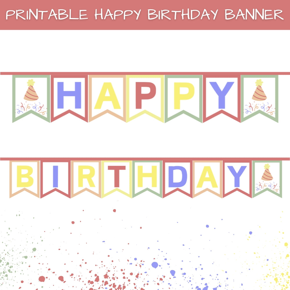 Printable Retro Colors Happy Birthday Banner