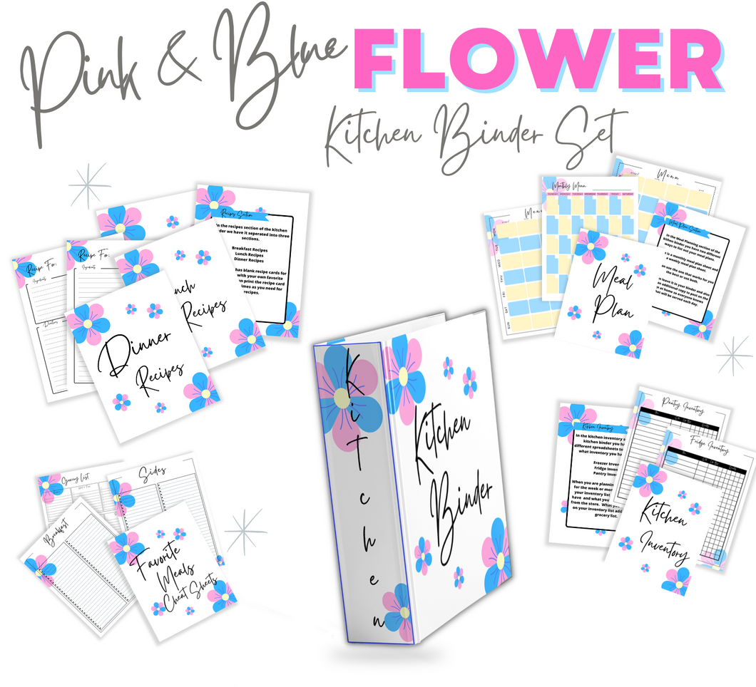 Pink & Blue Flower Recipe Binder