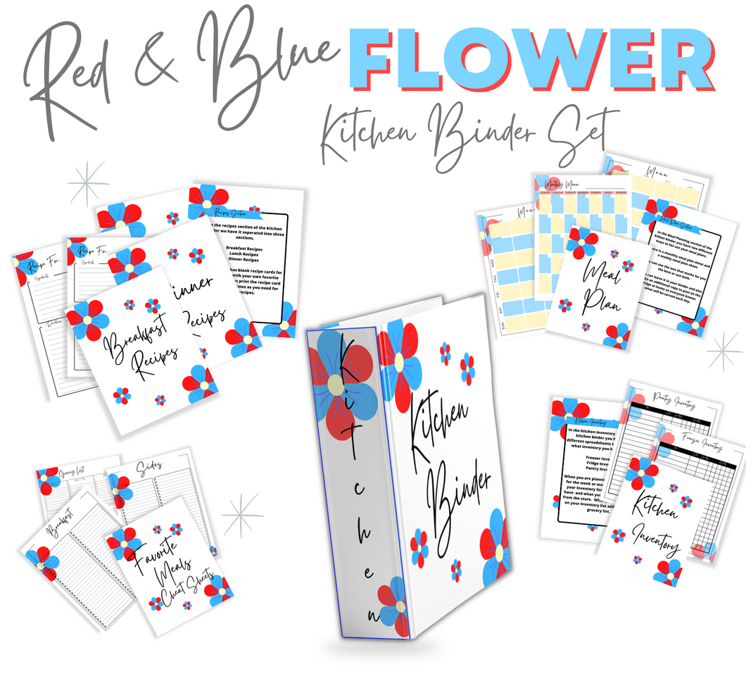 Red & Blue Flower Recipe Binder